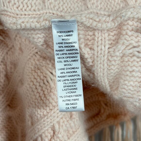Banana Republic Angora Wool Cable Knit Fluffy Fringe Poncho M/L Soft Cozy Winter - Picture 5 of 8